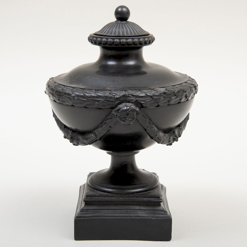 Appraisal: Wedgwood Bentley Black Basalt Vase and Cover Molded mark and