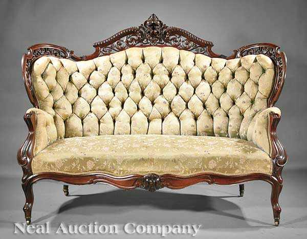 Appraisal: An American Rococo Carved and Laminated Rosewood Sofa mid- th