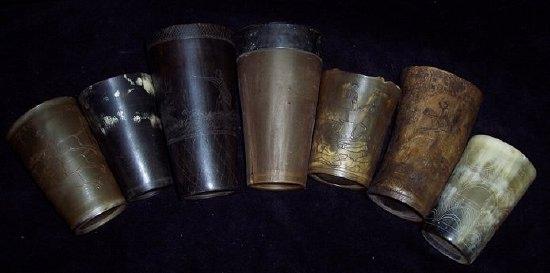 Appraisal: A collection of th Century horn beakers some etched with