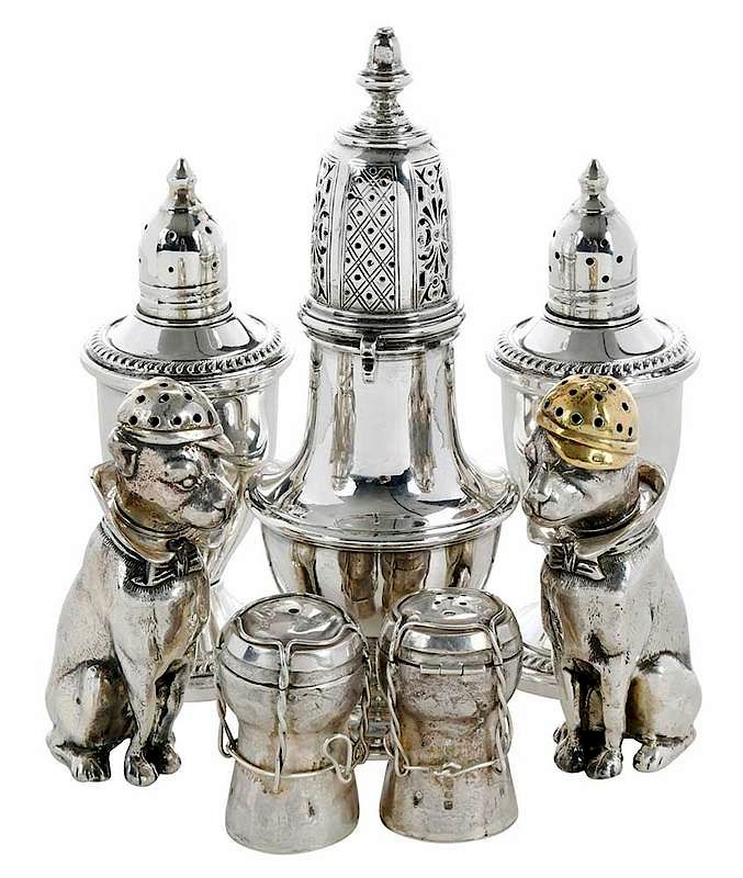 Appraisal: Seven Silver Casters Figural English and American including pair English