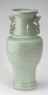 Appraisal: Chinese archaistic style celadon vase h Chinese archaistic style celadon