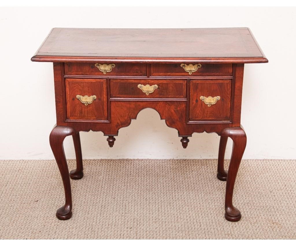 Appraisal: English Queen Anne mahogany veneered inlaid lowboy or dressing table