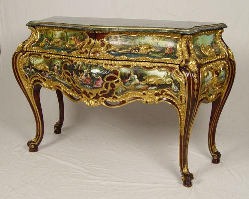 Appraisal: PROFUSELY CARVED AND PAINT DECORATED MARBLE TOP COMMODE Green marble