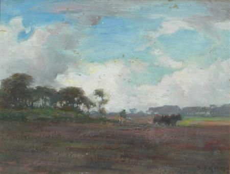 Appraisal: JOE MILNE SCOTTISH - PLOWING Signed oil on card cm