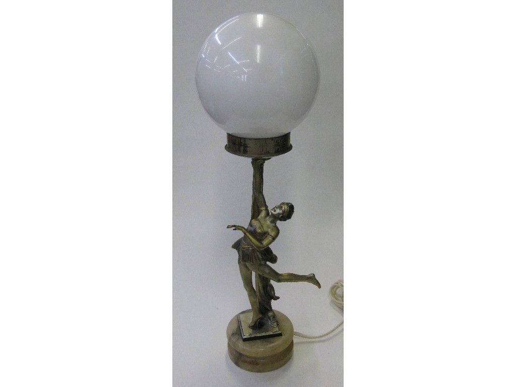 Appraisal: Art Deco figural lamp modelled as a young woman holding