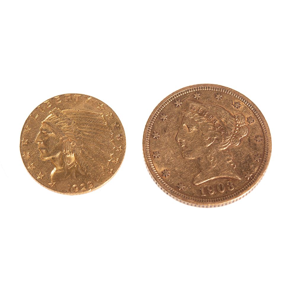 Appraisal: Pair of Nice Gold Coins Quarter and Half Eagle XF