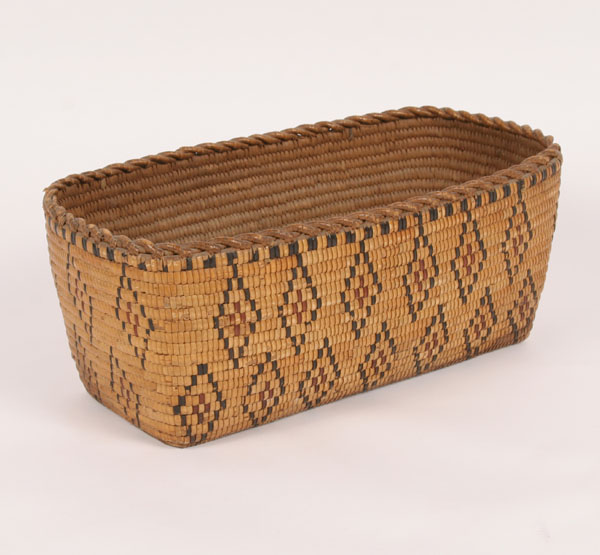 Appraisal: Northwest Coast Indian rectangular woven basket two color diamond geometric