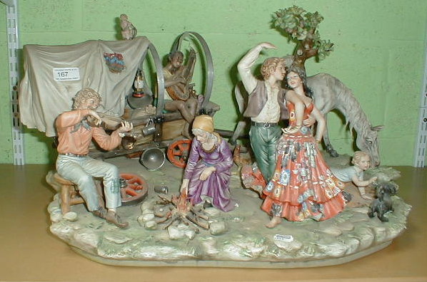 Appraisal: A well modelled Capo-Di-Monte figure group The Gypsy Encampment with