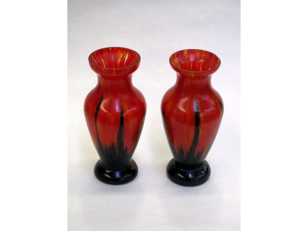 Appraisal: Pair of flame coloured small glass vases