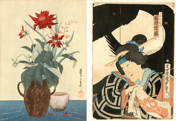 Appraisal: A group of six Japanese woodblock prints including two woodblock