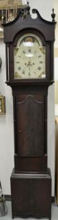 Appraisal: Mahogany tall case clock with brass works and painted porcelain