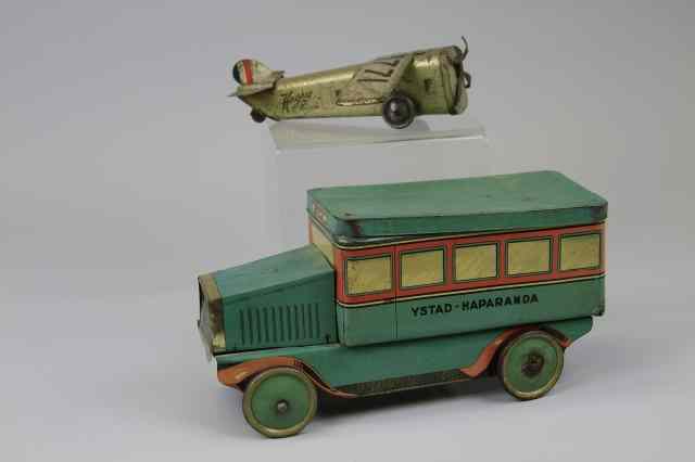 Appraisal: GEFFE YSTAD HAPARANDA BUS BISCUIT TIN AND AIRPLANE Sweden c