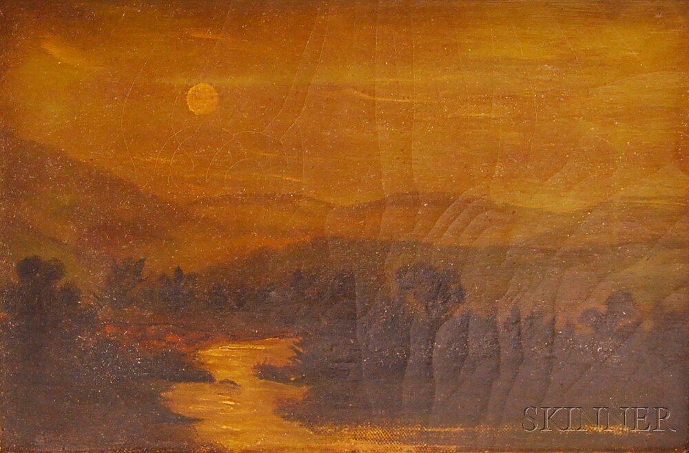 Appraisal: American School th th Century Moonlit Landscape Unsigned with a