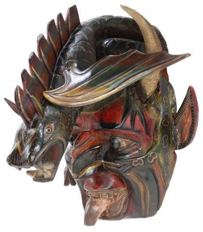 Appraisal: Mexican carved ceremonial jester mask possibly Nahua community Guerrero polychrome