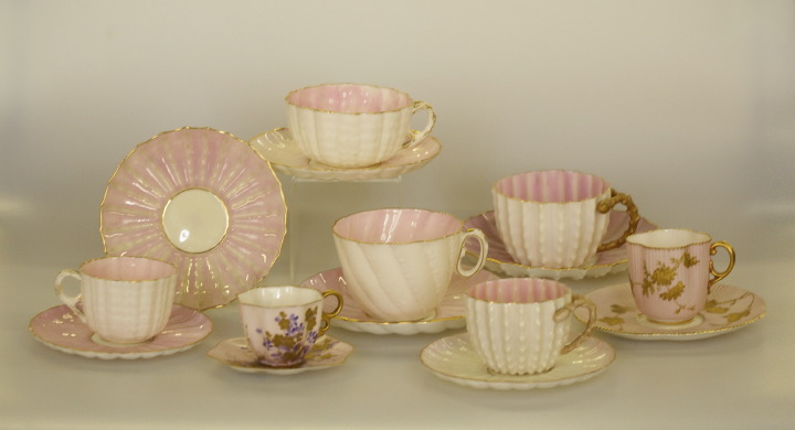 Appraisal: Fifteen-Piece Collection of American Belleek Pink Porcelain Cups and Saucers