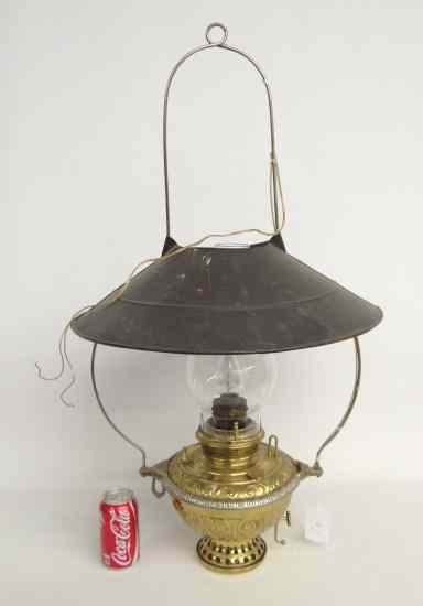 Appraisal: Signed Bradley Hubbard brass and tin hanging lamp electrified ''