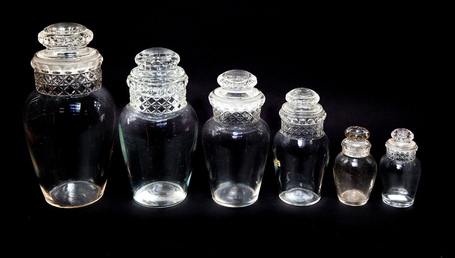 Appraisal: SET OF SIX GRADUATED STORE DISPLAY GLASS CANISTERS American st