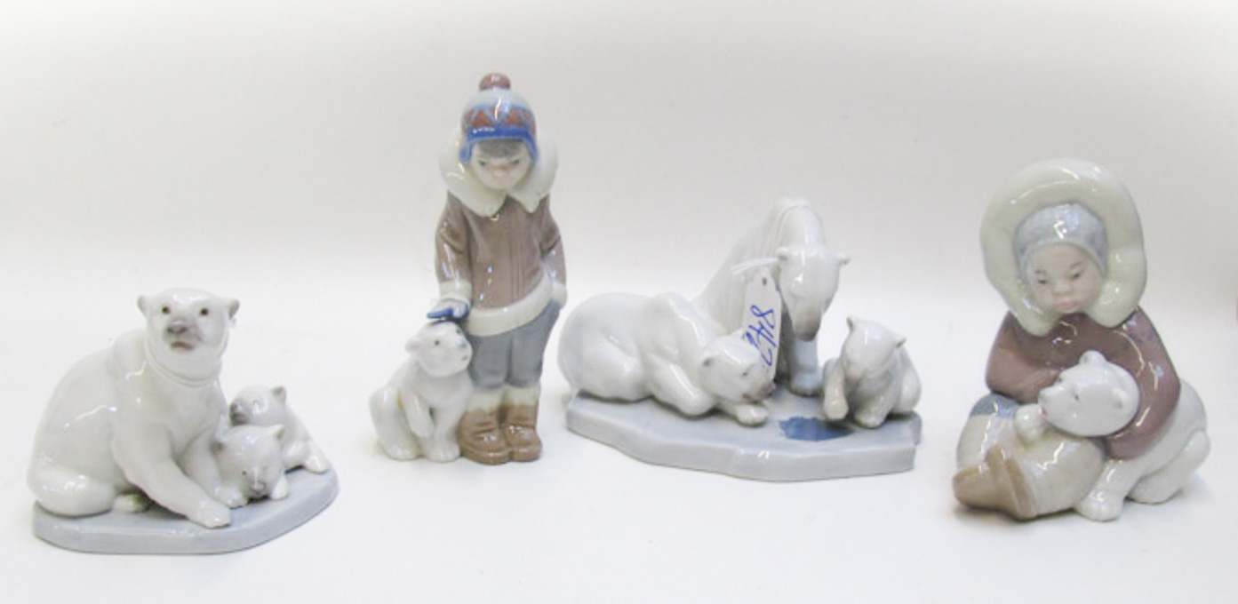 Appraisal: FOUR LLADRO PORCELAIN FIGURINES two by sculptor Juan Huerta Eskimo