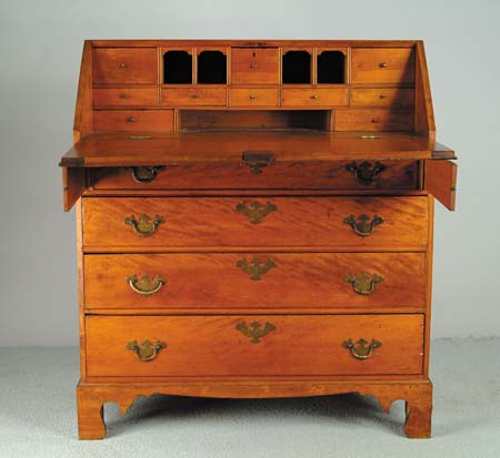 Appraisal: BIRCH FOUR DRAWER SLANT LID CHIPPENDALE DESK Dovetailed case and