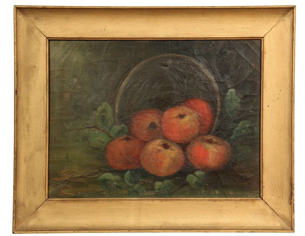 Appraisal: UNSIGNED PRIMITIVE - Still Life with Apples Spilling from Basket