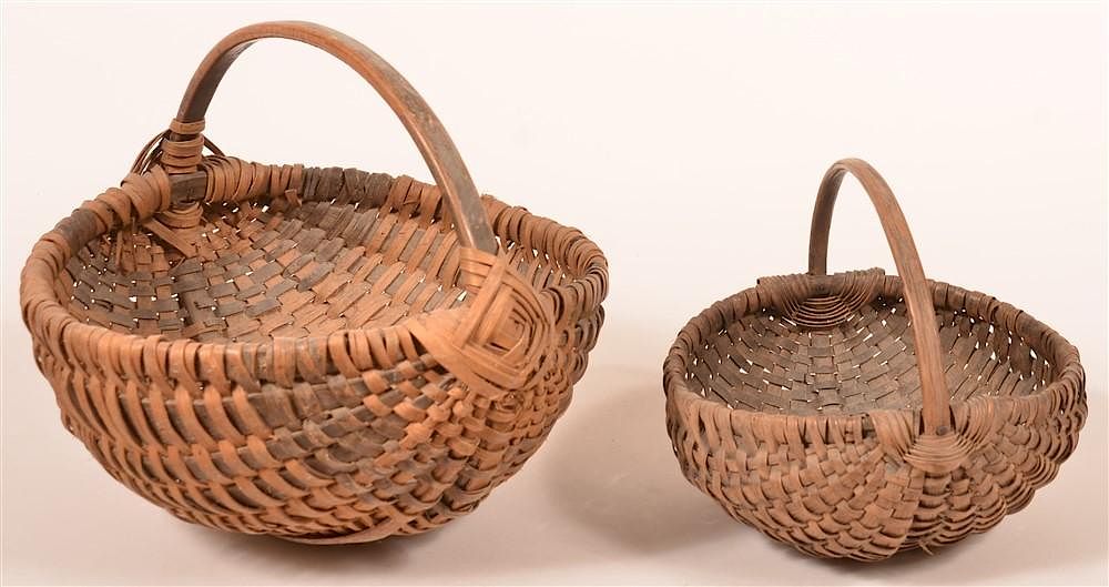 Appraisal: Two Antique Woven Oak Splint Field Baskets Two Antique Woven