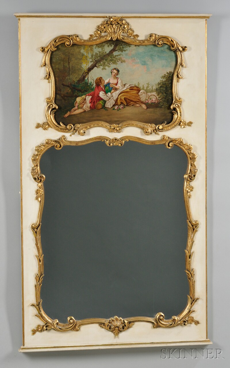 Appraisal: Louis XV-style Gilt and Painted Gesso and Wood Trumeau Mirror