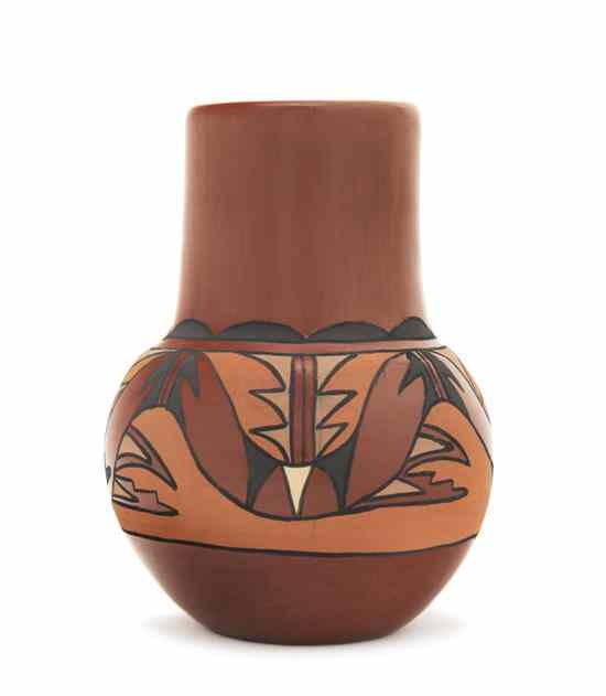 Appraisal: A Santa Clara Polychrome Vase on a red ground with