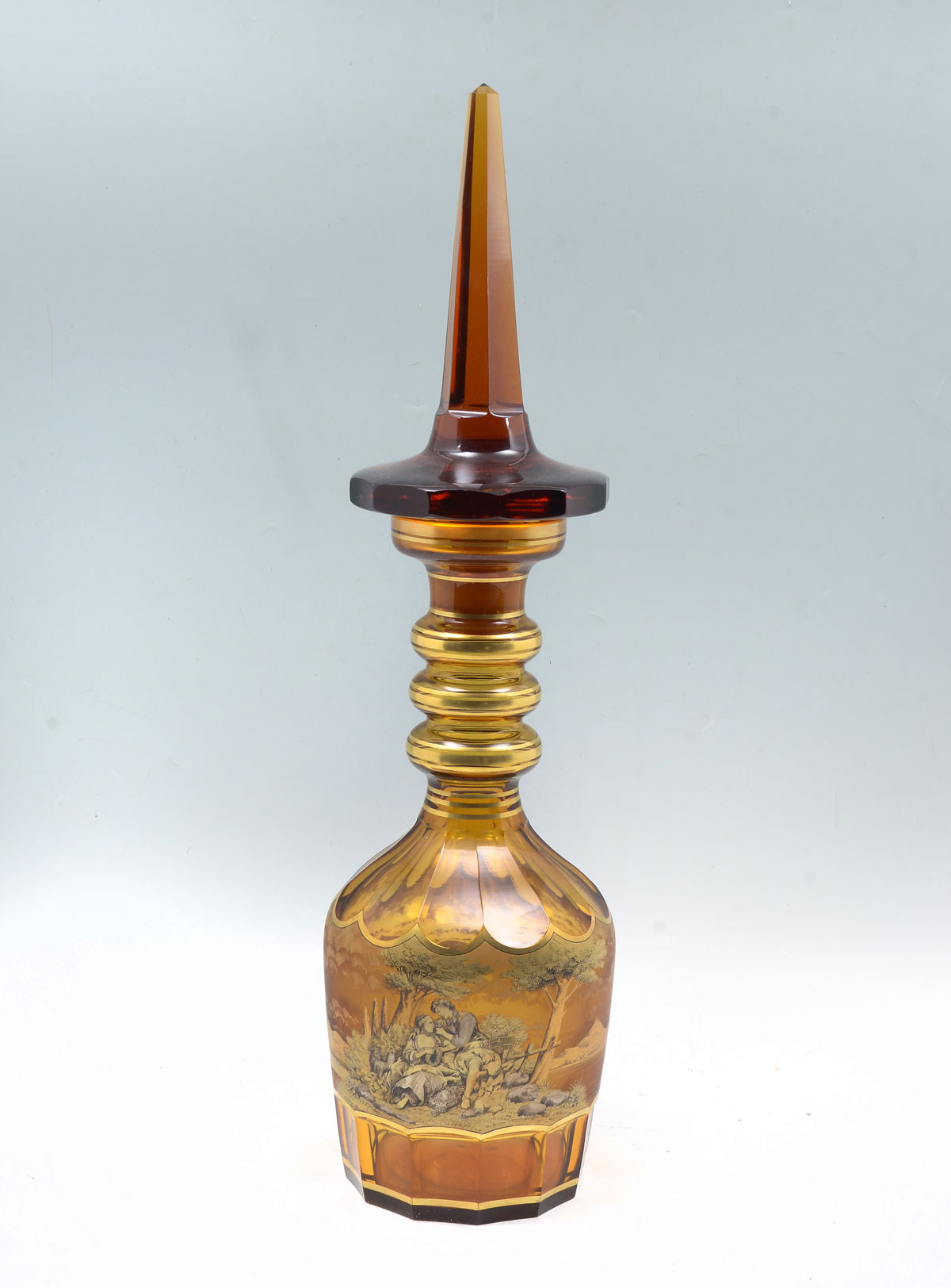 Appraisal: OVERSIZED AMBER BOHEMIAN GLASS DECANTER Large Bohemian amber glass decanter