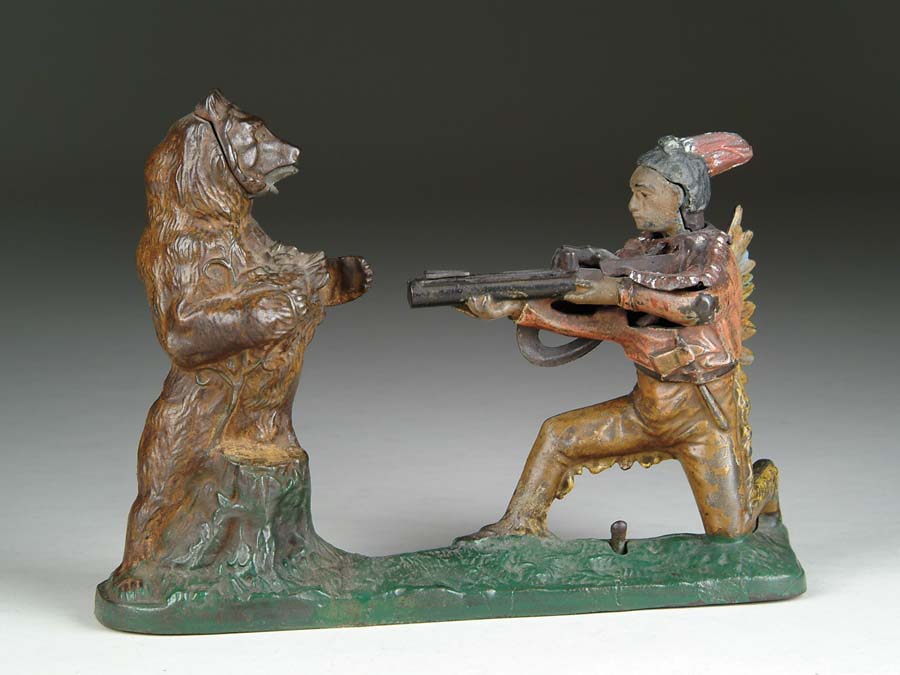 Appraisal: INDIAN SHOOTING BEAR MECHANICAL BANK Manufactured by J E Stevens