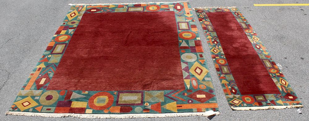 Appraisal: Vintage and Fine Quality Hand Woven Abstract Carpet and Runner