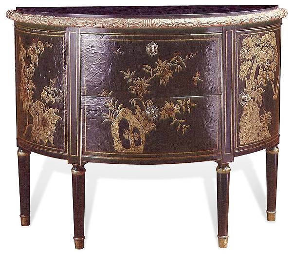 Appraisal: A George III style black and gold lacquered cabinet Of