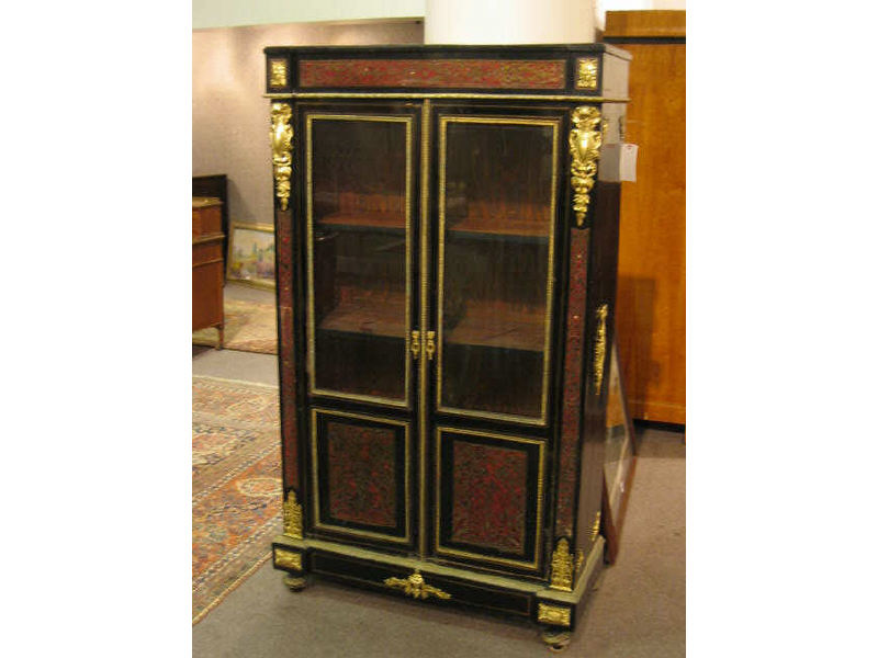 Appraisal: CONTINENTAL TH CENTURY BOULLEWORK CABINET Ebonized allover with ormolu mounts