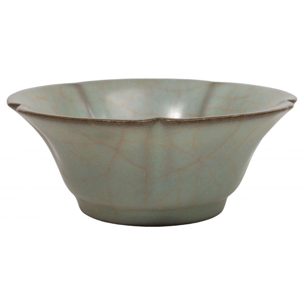 Appraisal: CHINESE CELADON CRACKLE GLAZED FLORIFORM BOWLGuan ware style having lobes