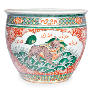 Appraisal: A Chinese Famille Verte Fish Bowl richly enamelled in red