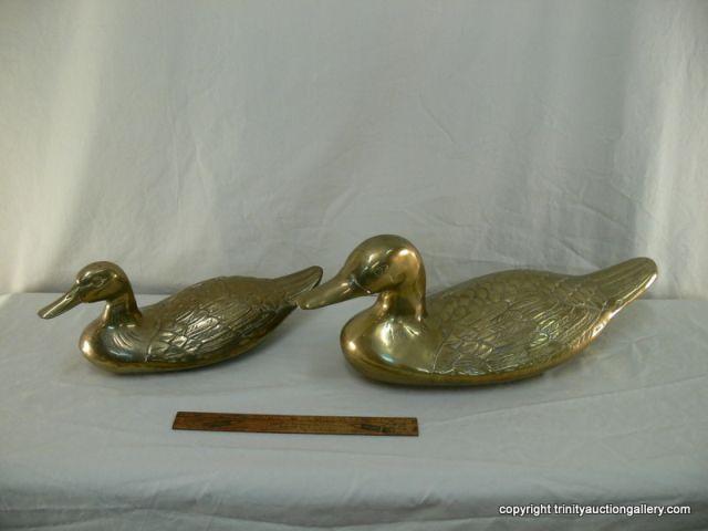 Appraisal: Set of Two Brass Heavy Fireplace Ducks - beak tip