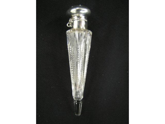 Appraisal: Victorian Sterling Cut Glass Perfume Bottle chatelaine style long inner