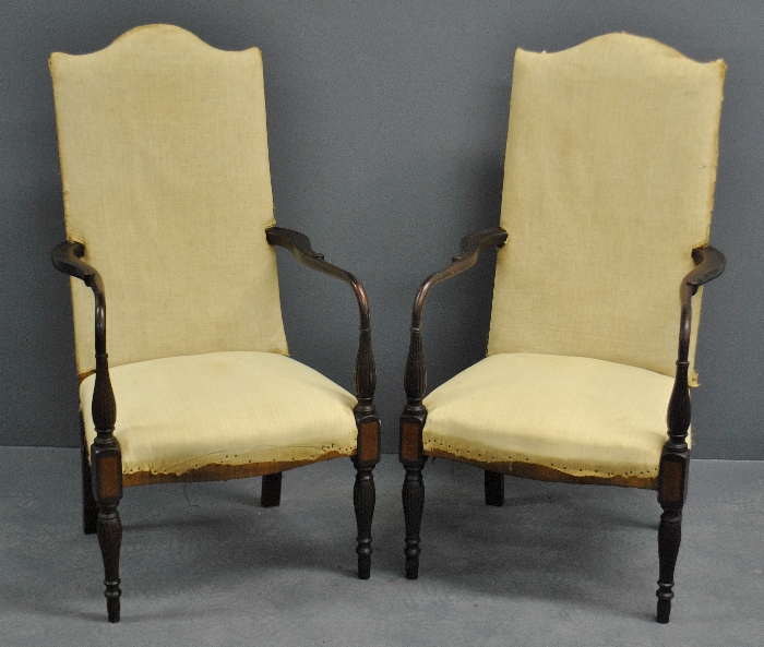 Appraisal: - Pair of Wallace Nutting inlaid mahogany Sheraton style lolling