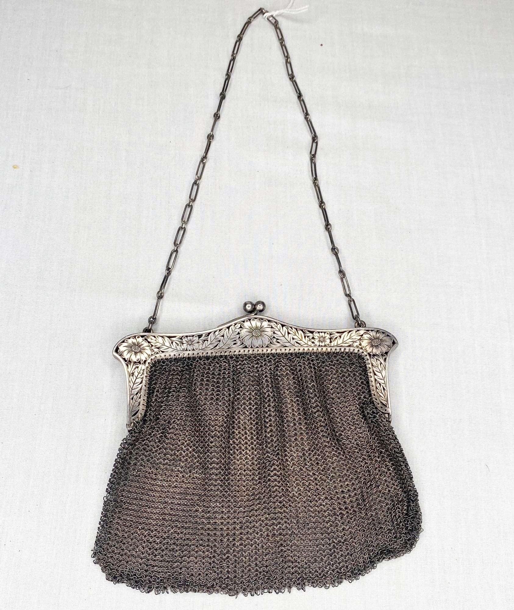 Appraisal: Art Deco Sterling Silver Mesh Hand Bag long widest Condition