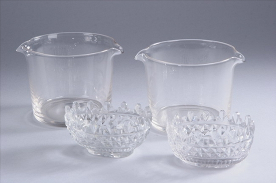 Appraisal: PAIR IRISH CRYSTAL SALTS AND PAIR CRYSTAL WINE RINSERS Salts