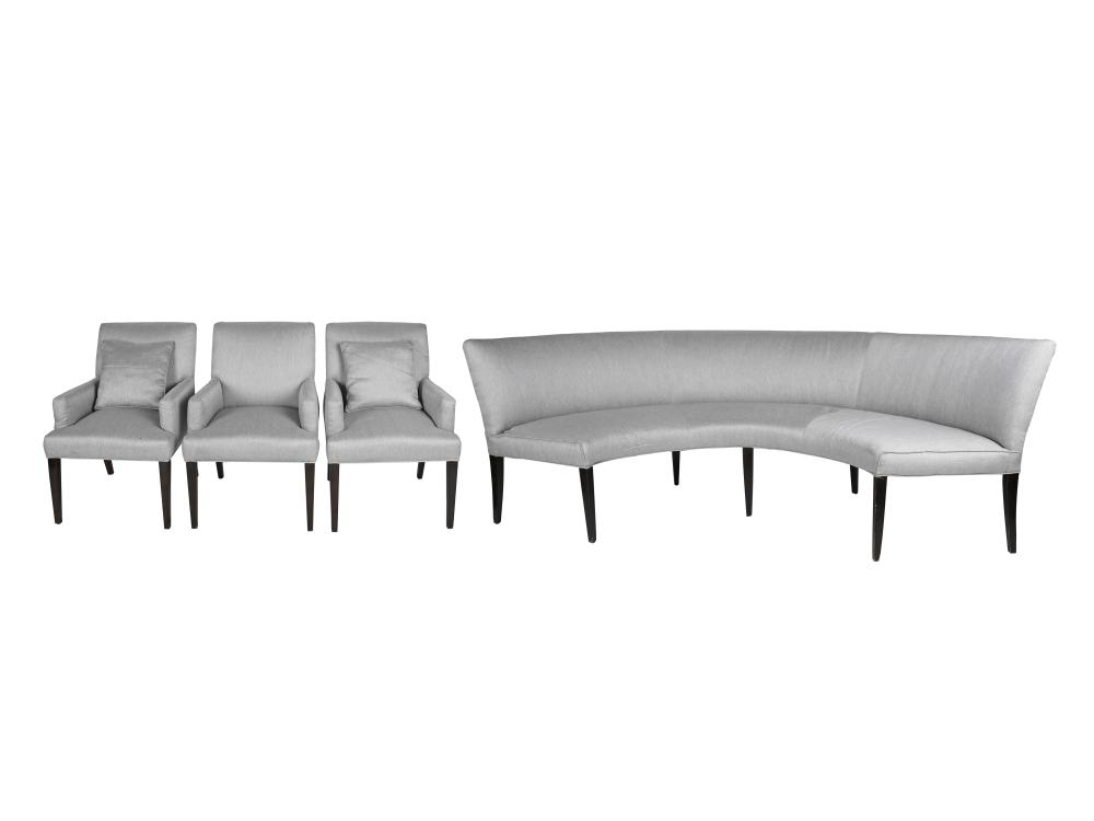 Appraisal: DONGHIA CURVED SOFA THREE CHAIRSthe chairs inches wide sofa inches