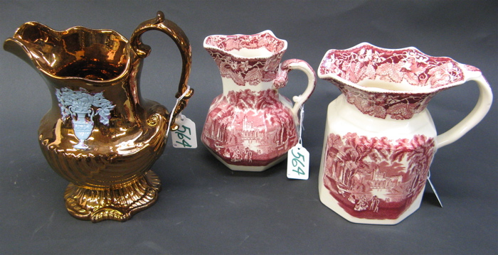 Appraisal: A GROUP OF ENGLISH COPPER LUSTRE AND IRONSTONE PITCHERS Two