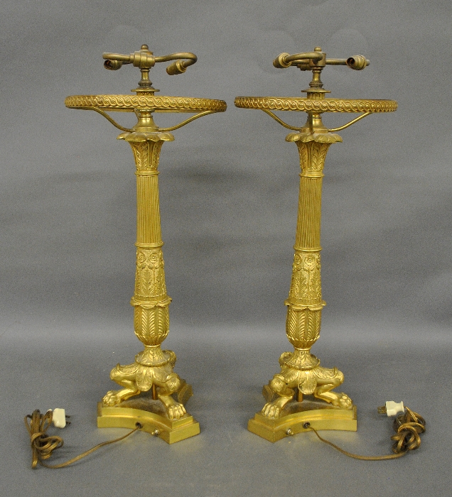 Appraisal: - Monumental pair of French fire gilt lamps th c