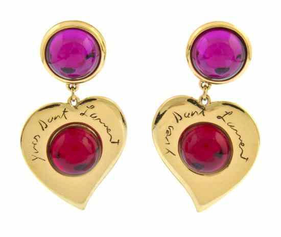 Appraisal: A Pair of Yves Saint Laurent Heart Earclips pink and