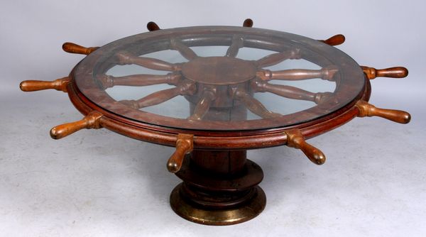 Appraisal: th Century ship's steering wheel and hub converted to table