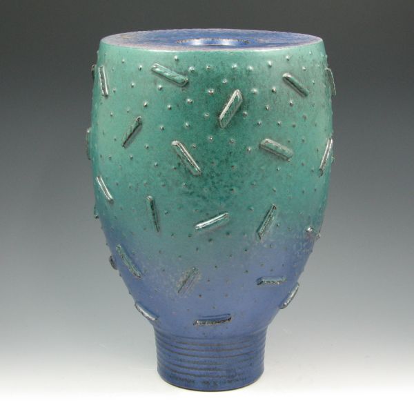 Appraisal: Contemporary art pottery vase in bl and turquoise Signed by