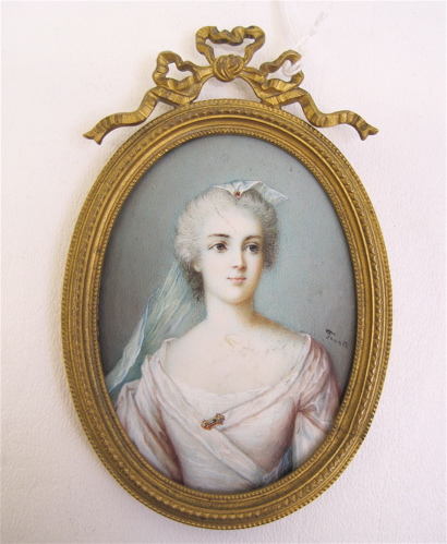 Appraisal: TH CENTURY FRENCH MINIATURE OVAL OIL WATERCOLOR ON PAPER Portrait