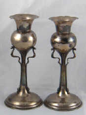 Appraisal: A pair of silver Art Nouveau vases each in the