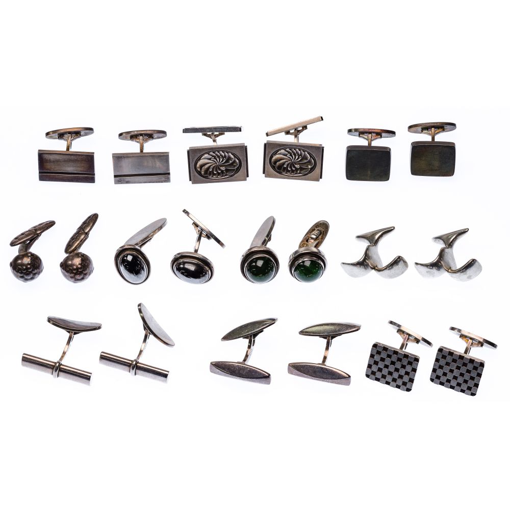 Appraisal: GEORG JENSEN STERLING SILVER CUFFLINK SETS pairs including B oval