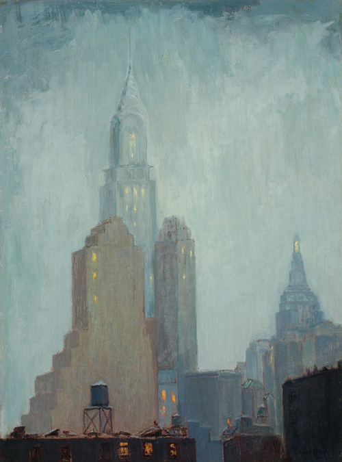 Appraisal: ALICE HIRSCH American - Chrysler Building oil on canvas board