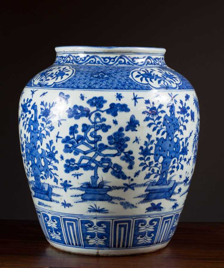 Appraisal: CHINESE MING STYLE BLUE AND WHITE JAR with hand painted